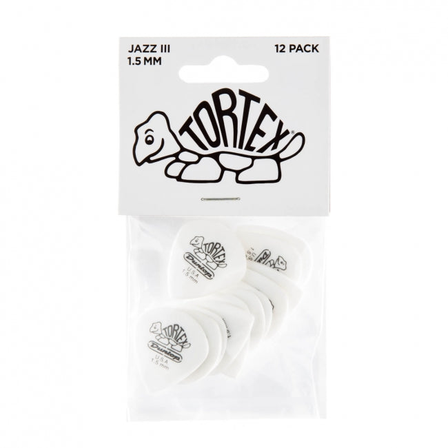 Dunlop Tortex Jazz III White -plektrat 1.50mm, 12kpl - Aron Soitin