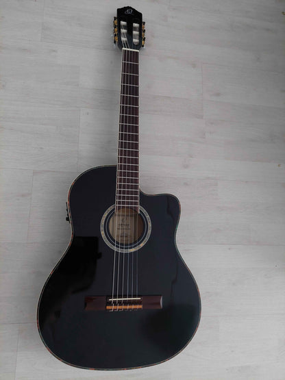 Ortega RCE145BK nylon string acoustic classical guitar cutaway with mic