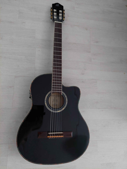 Ortega RCE145BK nylon string acoustic classical guitar cutaway with mic