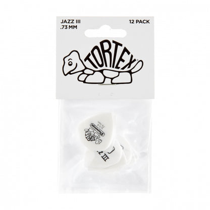 Dunlop Tortex Jazz III White -plektrat 0.73mm, 12kpl - Aron Soitin