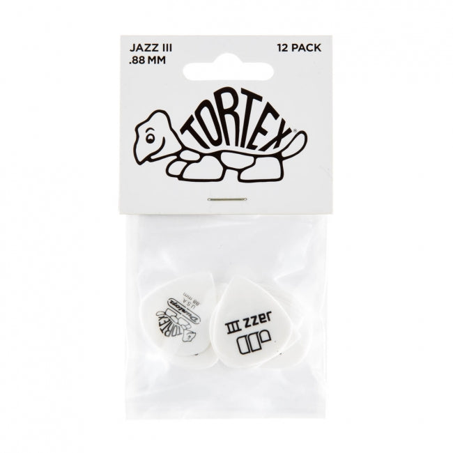 Dunlop Tortex Jazz III White -plektrat 0.88mm, 12kpl - Aron Soitin