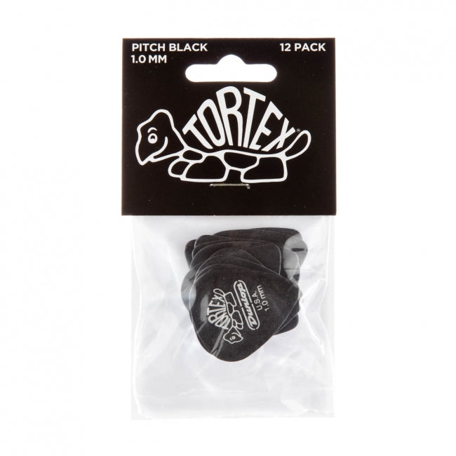 Dunlop Tortex Pitch Black -plektrat 1.00mm, 12kpl - Aron Soitin