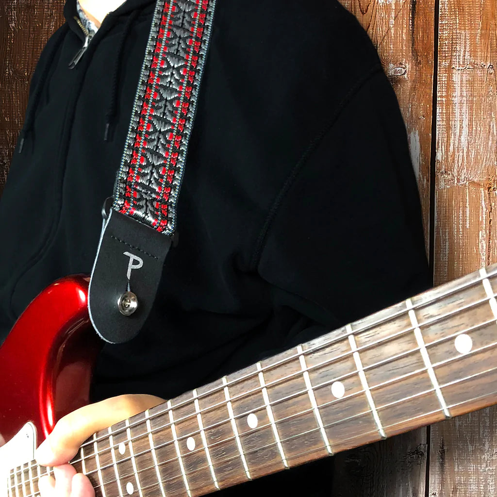 Perri's 2" Retro Hootenanny Poly Guitar Strap ~ Silver Red - Aron Soitin