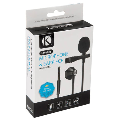 Kinsman KMIC05 Clip-On lavalier-mikrofoni kulokkeella ja 3,5mm TRRS-liittimellä - Aron Soitin