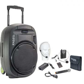 IBIZA SOUND PORT12MKII BK KANNETTAVA AKKUKÄYTTÖINEN 700W AKTIIVIKAIUTIN+ KAKSI LANGATONTA MIKKIÄ/USB/SD+BT - Aron Soitin